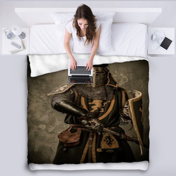 Medieval Knight With Sword And Shield Fleece Blanket