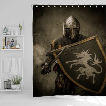 Medieval Knight With Sword And Shield Shower Curtain