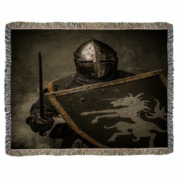 Medieval Knight With Sword And Woven Throw Blanket