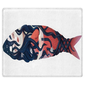 Mermaid And Her Pet Illustration Of A Mermaid Area Rug