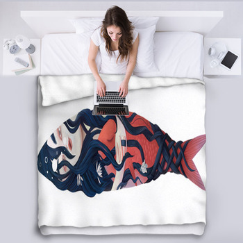 Mermaid And Her Pet Illustration Of A Fleece Blanket