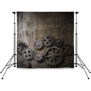 Metal Background With Rusty Gears Pole Pocket Backdrop