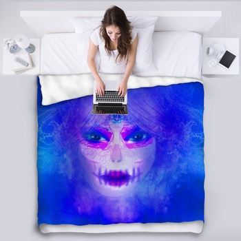 Mexican Sugar Skull Girl Fleece Blanket