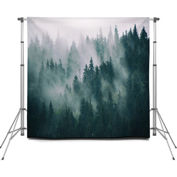 Misty Fir Forest Landscape Custom Size Backdrop