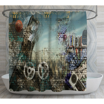 Fabric Waterproof Shower Curtain Bathroom Mat Brick Wall Music Graffiti Guitar 