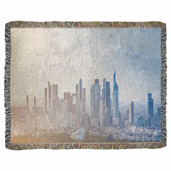 Modern Cityscape Panoramic Background Woven Throw Blanket