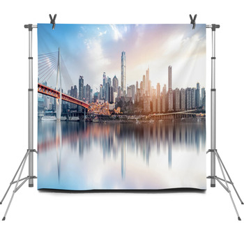 Modern Metropolis Skyline Chongqing Fleece Backdrop