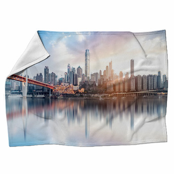 Modern Metropolis Skyline Chongqing China Fleece Blanket