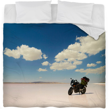 Modern Motorbike At Salt Lake. Fleece Bed Blanket