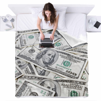 Money Background Fleece Bed Blanket