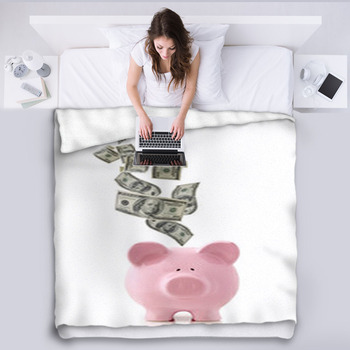 Money Falling Into Piggy Bank Fleece Blanket
