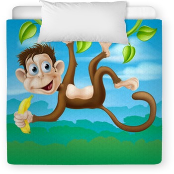 Monkey Cartoon In Jungle Swinging On Vine Toddler Duvet
