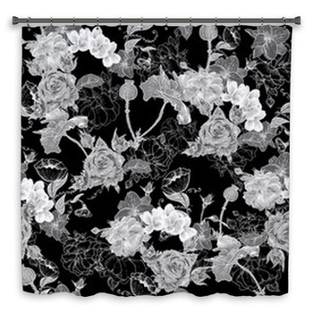 Monochrome Background With Flowers Shower Curtain