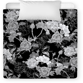 Monochrome Background With Flowers Toddler Duvet