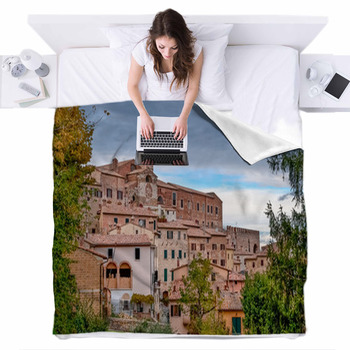 Montepulciano Medieval Village, Fleece Bed Blanket