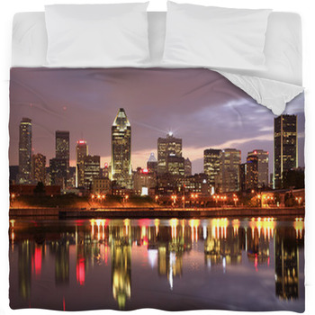 Montreal Skyline At Night Canada Fleece Bed Blanket