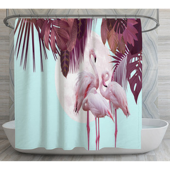 Moon And Flamingo Background Design With Shower Curtain