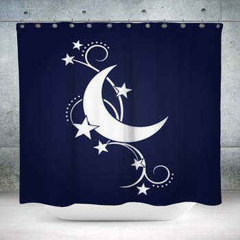 Cat on The Moon Catching Stars Shower Curtain Bathroom Decor Fabric 12hooks 71in 