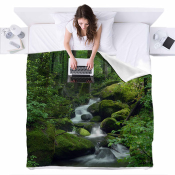 Mossy Waterfall Fleece Bed Blanket