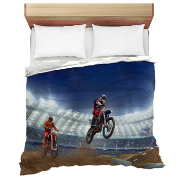 Feelyou Mountain Bike Bedding Set Kids Boys Teens Motocross Racer Extreme Sport Theme Duvet Cover 3D Dirt Bike Comforter Cover Bicycle Rider Bedspread Cover,Room Decor 2Pcs Bedding Twin Size,Zipper 