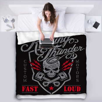 Motor Skull And Pistons Crest Graphic Fleece Blanket