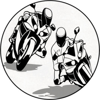 Motorcycle Biker Set Black And White Outline Round Rug