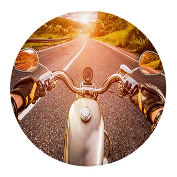Motorcycle Biker View On A Road Trip Highway Round Rug