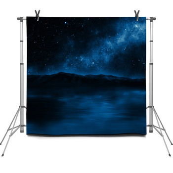 Mountain Lake With Stars Fleece Backdrop