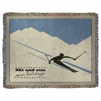 Mountain Skier Slides From The Woven Throw Blanket