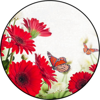 Multi-colored Gerbera Daisies And Butterfly Round Rug
