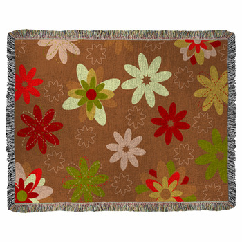 Multicolored Funky Flowers Woven Throw Blanket