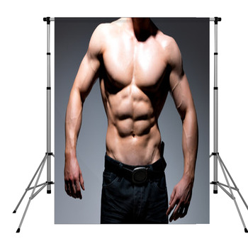 Muscular Body Of Young Man In Pole Pocket Backdrop