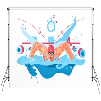 Muscular Swimmer In Competition Custom Size Backdrop
