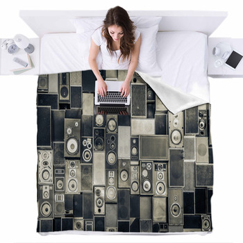 Music Speakers On The Wall In Fleece Bed Blanket