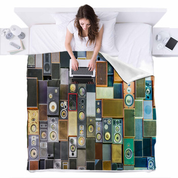Music Speakers On The Wall In Retro Fleece Bed Blanket