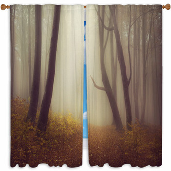Mysterious Foggy Forest With Custom Size Window Curtain