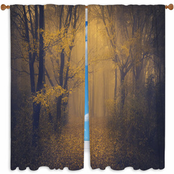 Mysterious Foggy Forest With Custom Size Window Curtain