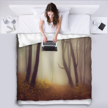 Mysterious Foggy Forest With A Fairytale Fleece Blanket