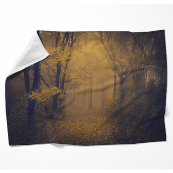 Mysterious Foggy Forest With A Woven Throw Blanket