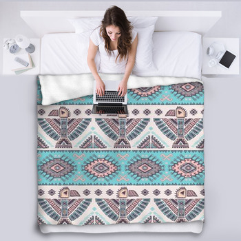 Native American Eagle Illustration Fleece Blanket