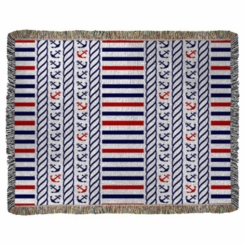 Nautical Seamless Pattern. Vector Woven Throw Blanket