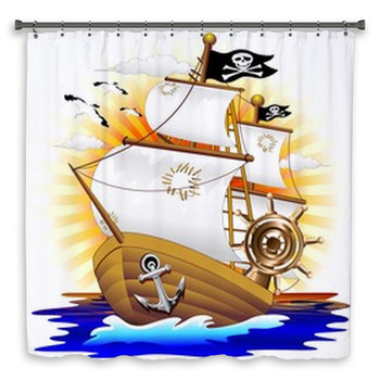 Nave Pirata Cartoon Pirate Ship-Vector Shower Curtain
