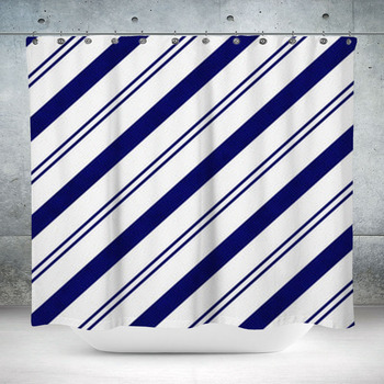 Navy Blue Diagonal Lines Custom Size Shower Curtain