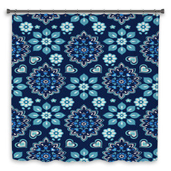 Navy Floral Bandana Vector ~ Seamless Shower Curtain