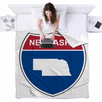 Nebraska Interstate Highway Shield Fleece Bed Blanket