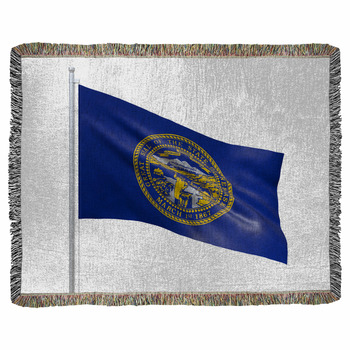 Nebraska U S State Flag Waving On Woven Throw Blanket