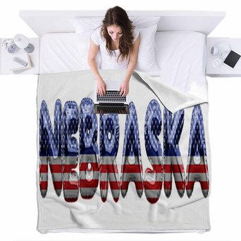 Nebraska Usa State Stars And Stripes  Fleece Bed Blanket