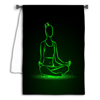 Neon Vector Illustration Of A Woman Practices Yoga Towel