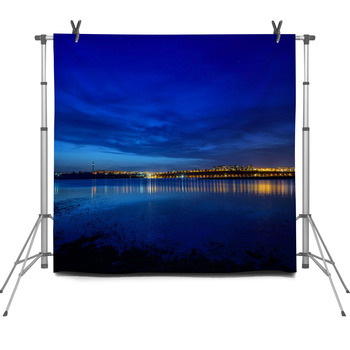 Night View At Blue Hour Of Galati City Fleece Backdrop