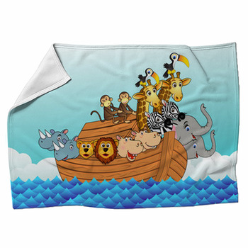 Noahs Ark Huge Cartoon Animals On A Boat Fleece Blanket
